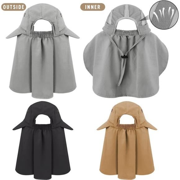 Women\'s Sun Hat with Neck Flap, Wide Brim Foldable Ponytail Hole 3pcs